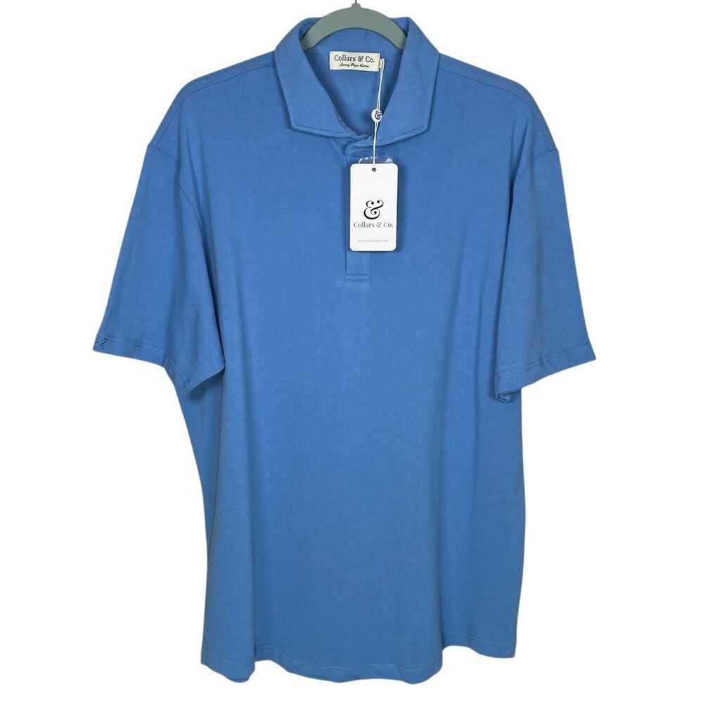 Collars & Co Polo Shirt Mens 2XL Blue Cotton Golf Preppy Office Luxury Pique NWT